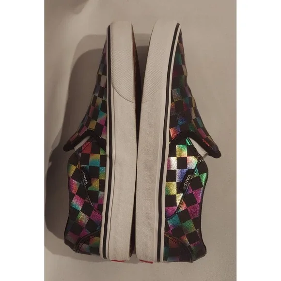 Vans Womens Iridescent Rainbow Checkerboard Classic Slip-On Sneakers Size 8.5 - Picture 6 of 14